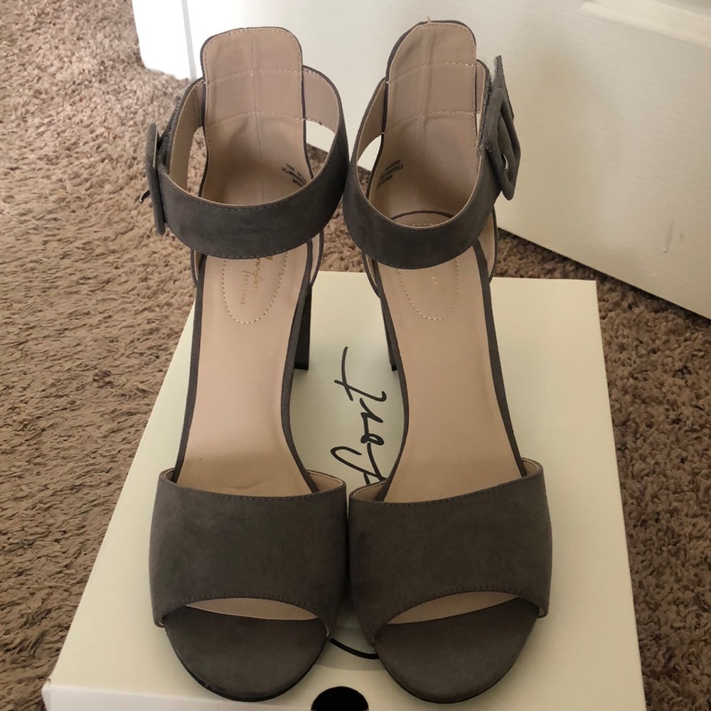 Gray suede-ish heels with ankle strap